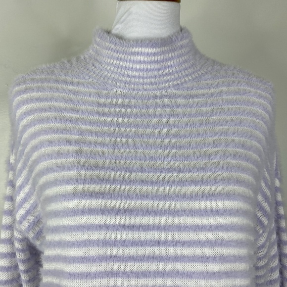 Chico's Zenergy Striped Fuzzy Mock Neck Sweater Sz. 1 (M) Purple - Picture 9 of 12